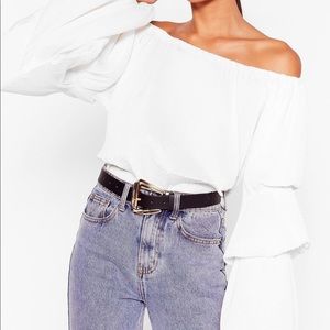 Ruffle sleeve pleated off the shoulder top